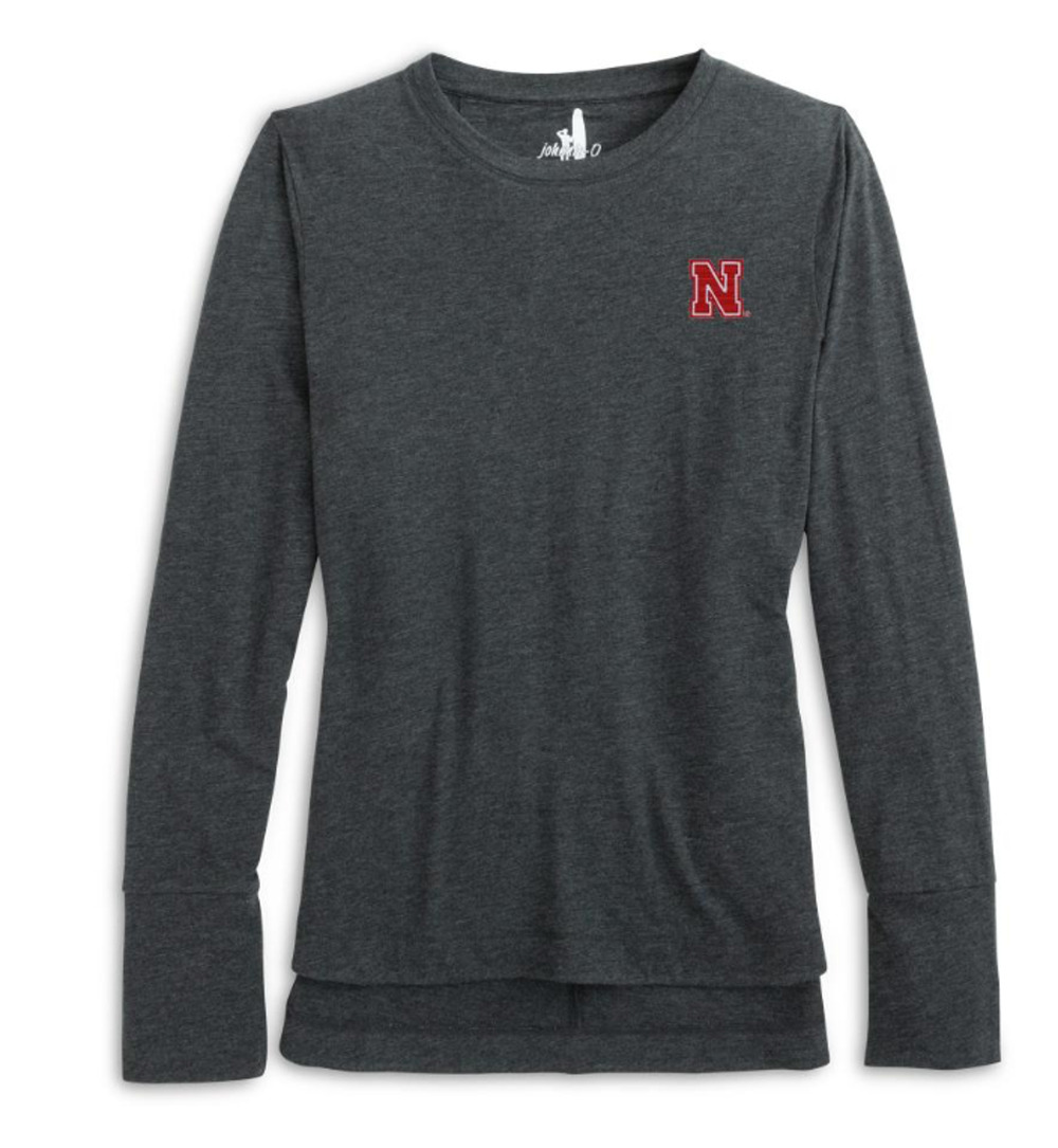 Johnnie-O Nebraska Huskers Charcoal Gray Valerie Long Sleeve Top Medium
